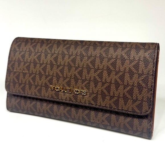 Michael Kors Large Jet Set Travel Trifold Wallet Brown Signature - Picture 4 of 8